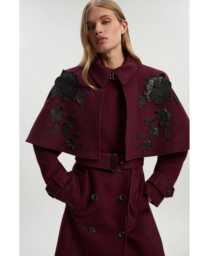 Karen Millen Women's Tailored Funnel-Neck Cape Midi Coat