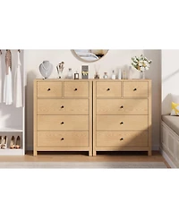 gaomon Natural Oak Dresser for Bedroom, Tall 5 Drawer Dresser with Deep Drawers & Metal Knobs, Modern Wooden Double Chests of Drawers for Kids Bedroom