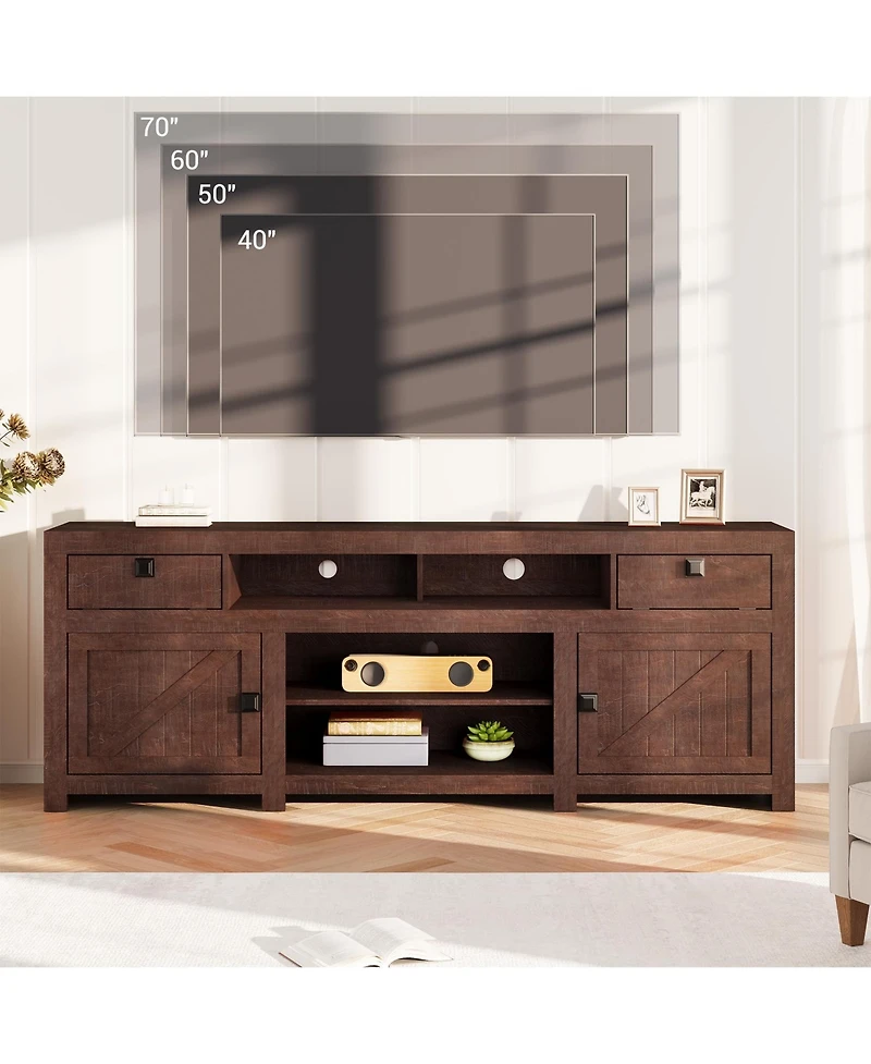 gaomon Farmhouse Tv Stand for Tv Up to 80 Inches, Long Entertainment Center with 4 Storage Drawers & 3 Open Shelf