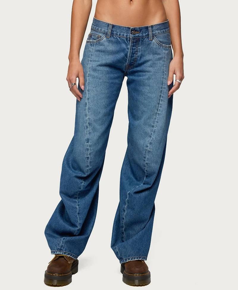Edikted Women's Maiah Low Rise Barrel Jeans