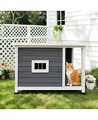 Aostirmotor Weatherproof Outdoor Cat House in Gray: Waterproof Roof & Ventilated Design with Metal Frame, Spacious Shelter