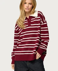 Edikted Womens Rilynn Striped Polo Sweater