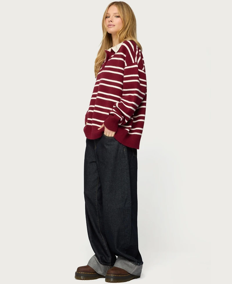 Edikted Womens Rilynn Striped Polo Sweater