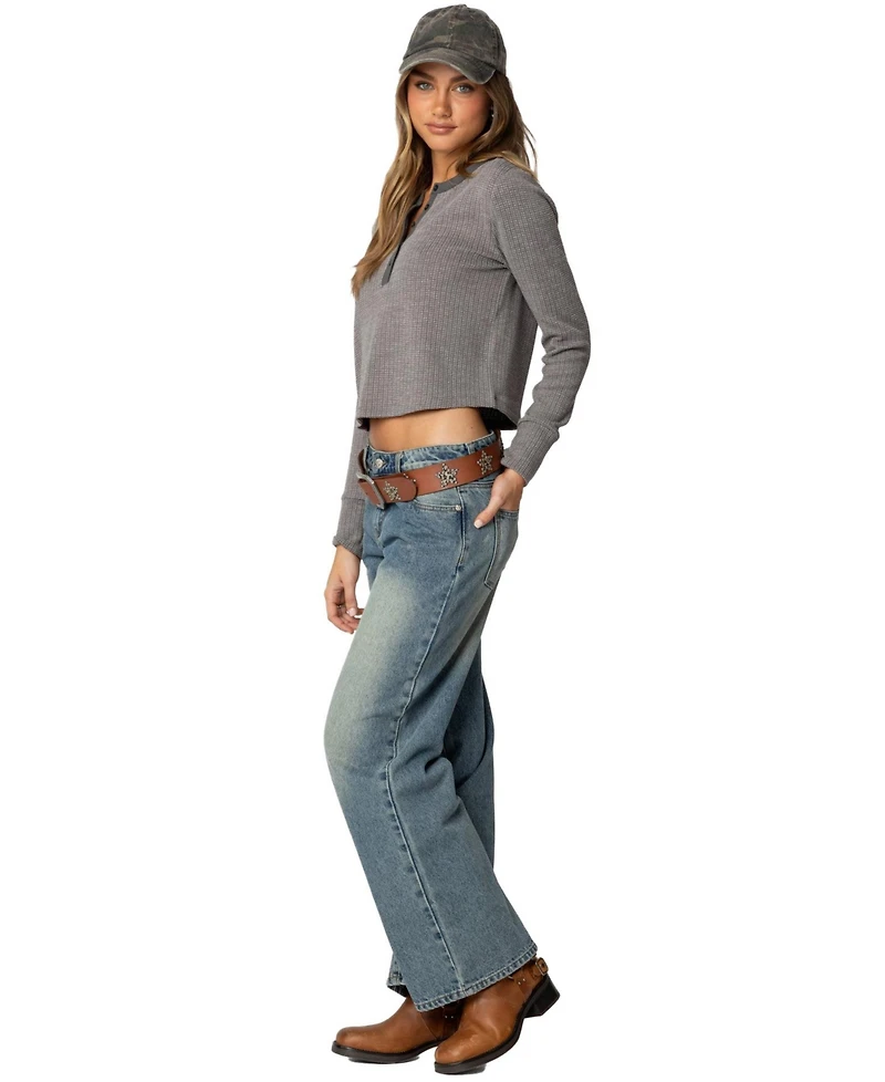 Edikted Women's Ruth Henley Waffle Top