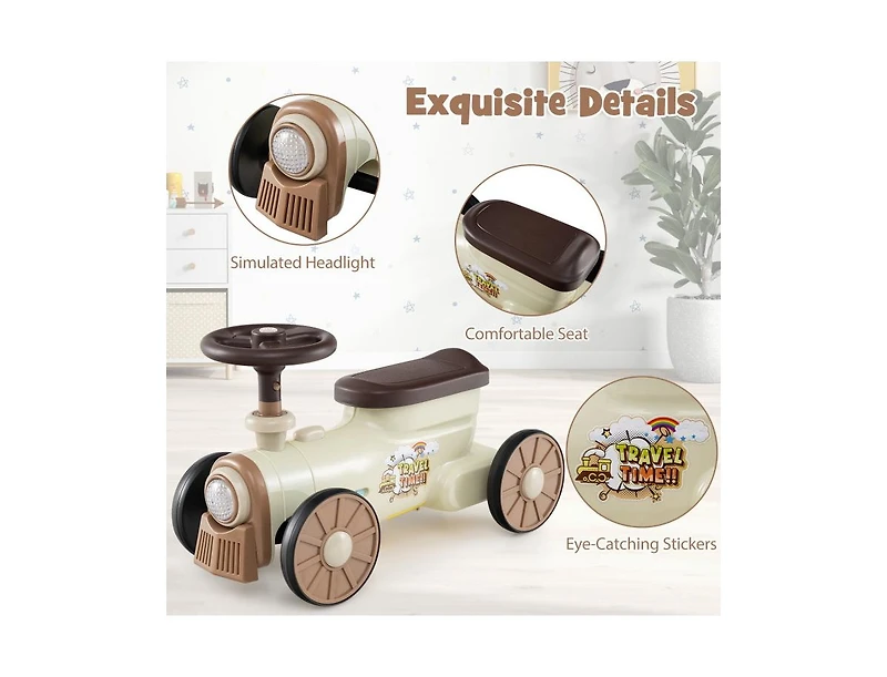 Slickblue Kids Ride-On Toy Car with Steering Wheel and Whistle Button