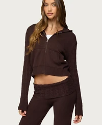 Edikted Women's Lula Cable Knit Zip Up Hoodie