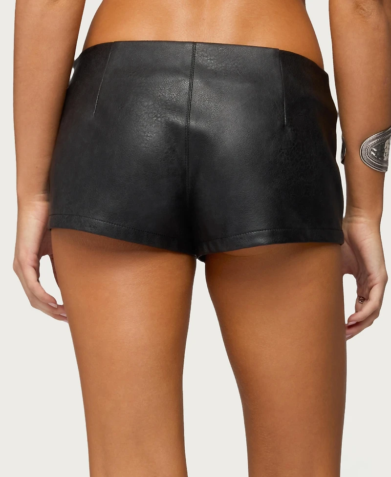 Edikted Women's Jessica Lace Up Faux Leather Micro Shorts