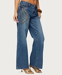 Edikted Women's Monika Stud & Grommet Low Rise Baggy Jeans
