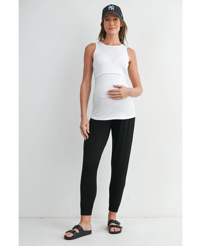 Hello Miz Women's Maternity Nursing Ribbed Tank Top with Lift-Up Panel