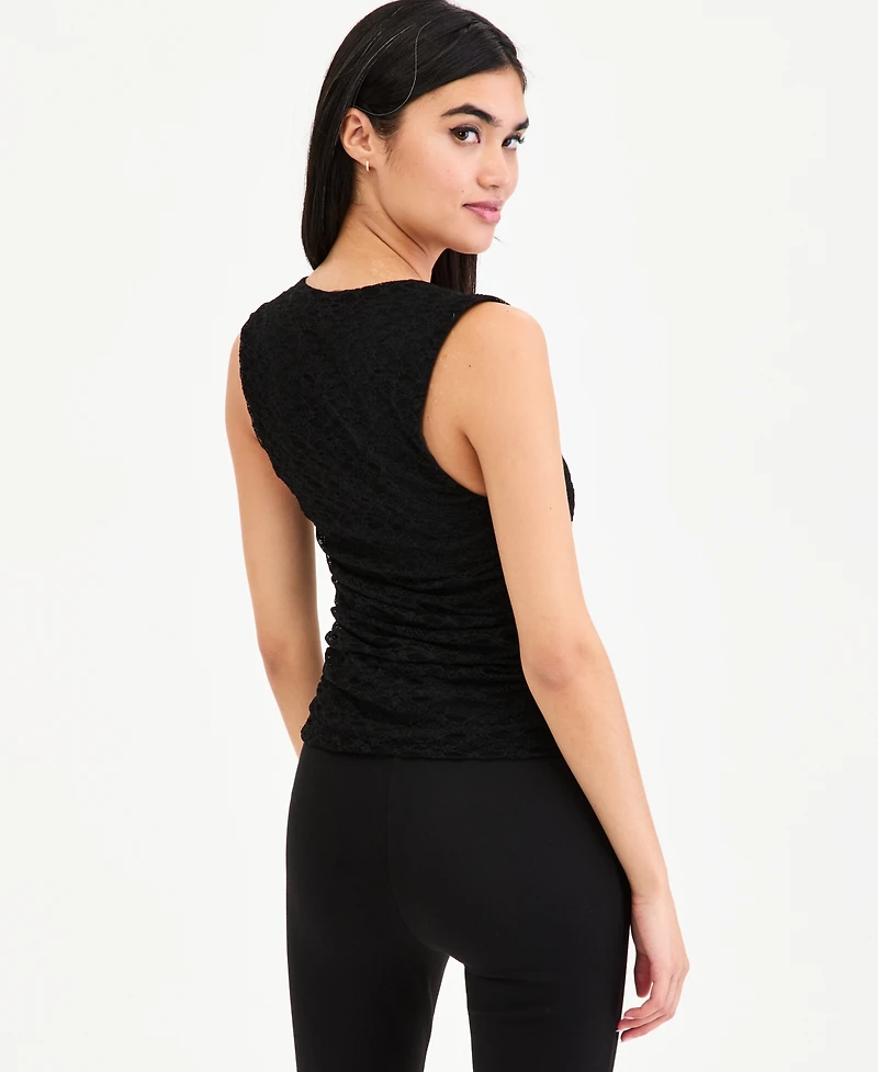 Bar Iii Women's Lace Ruched-Side Top, Macy's Exclusive