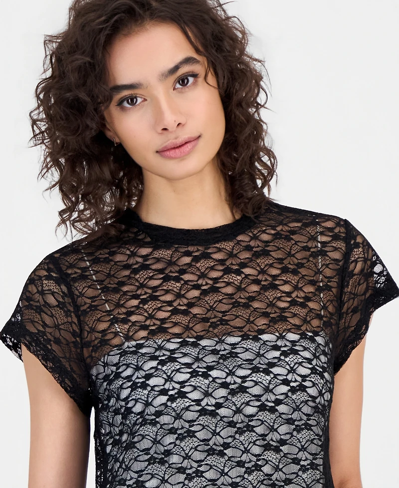 Bar Iii Women's Boxy Lace T-Shirt, Macy's Exclusive