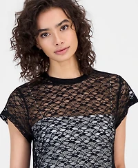 Bar Iii Women's Boxy Lace T-Shirt, Macy's Exclusive