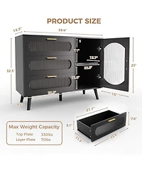 gaomon Modern Sideboard Cabinet with 3 Spacious Drawers & Fluted Glass Doors for Dining Room, Kitchen, or Living Room Storage