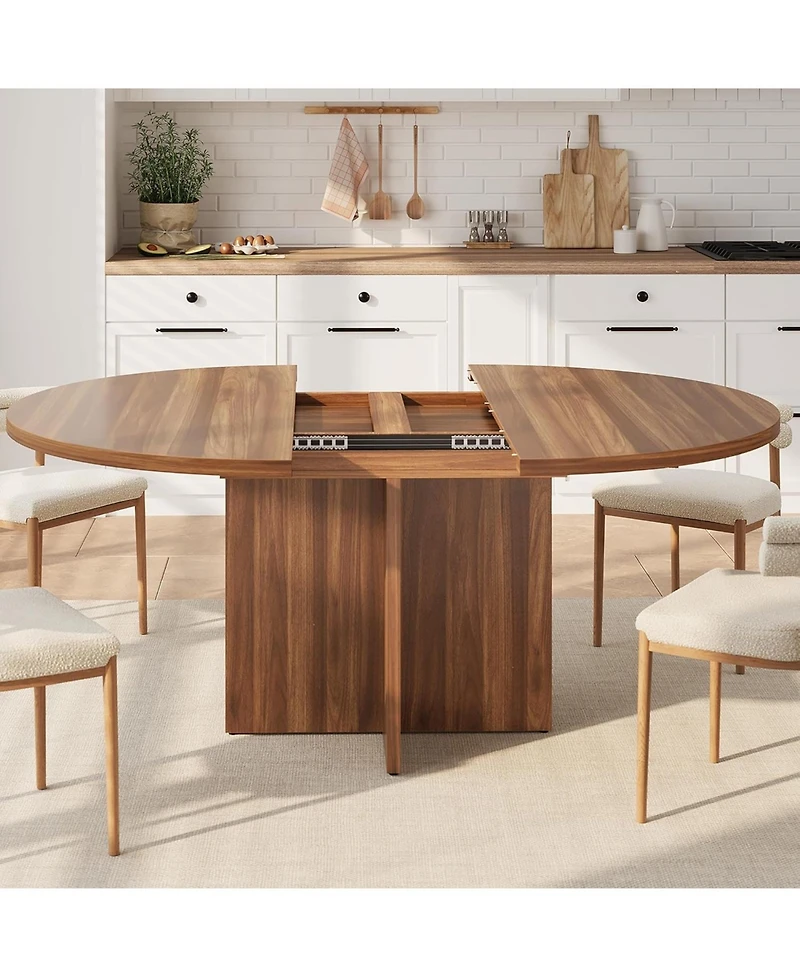 gaomon 43.3"–59" Extendable Round to Oval Hidden Storage Dining Table – Modern Cross Base Design