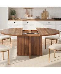 gaomon 43.3"–59" Extendable Round to Oval Hidden Storage Dining Table – Modern Cross Base Design