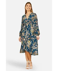 Yumi Women's Tie Knot Front Long Sleeve Midi Dress