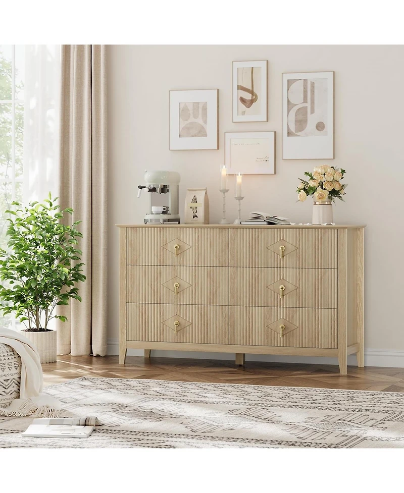 gaomon Dresser for Bedroom with 6 Drawers, 54 in Extra Wide Modern Chest of Drawers with Metal Handle, Dresser Tv Stand