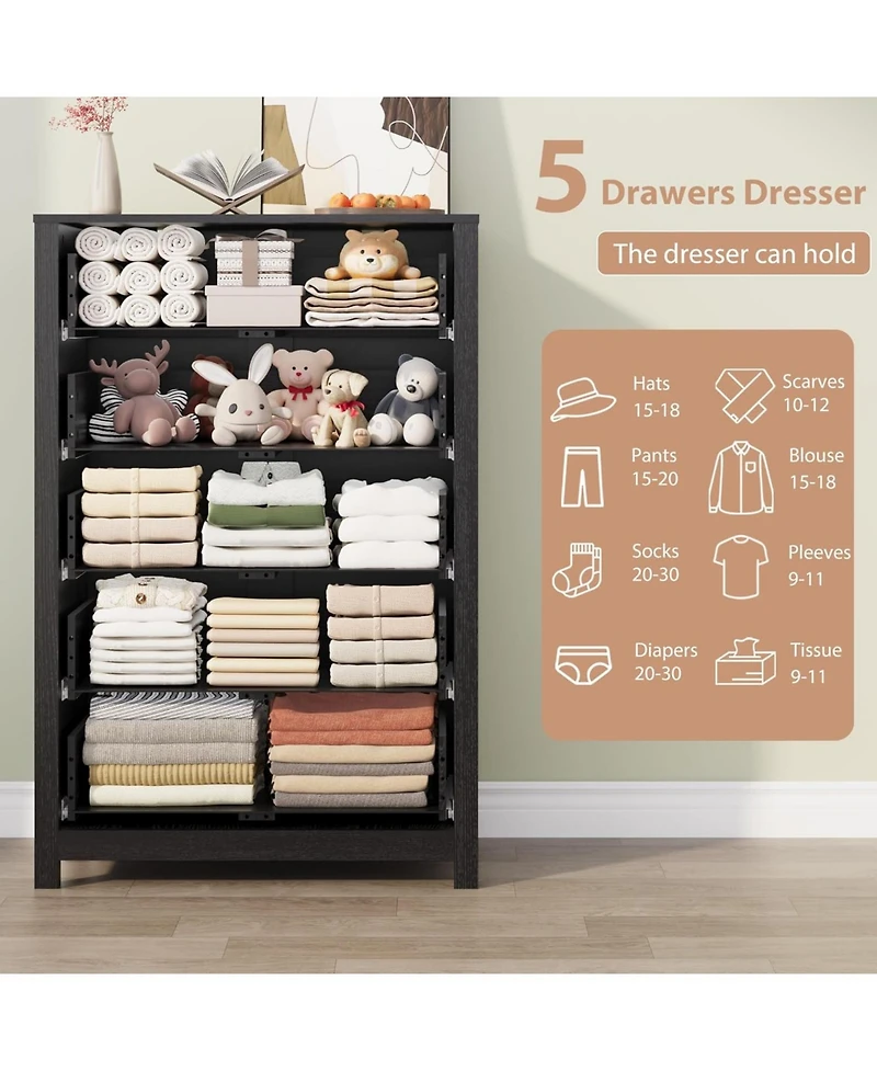 gaomon 5 Drawer Dresser for Bedroom – Modern Simply Chest of Drawers, Wood Storage Dresser with Deep Drawers for Living Room, Hallway