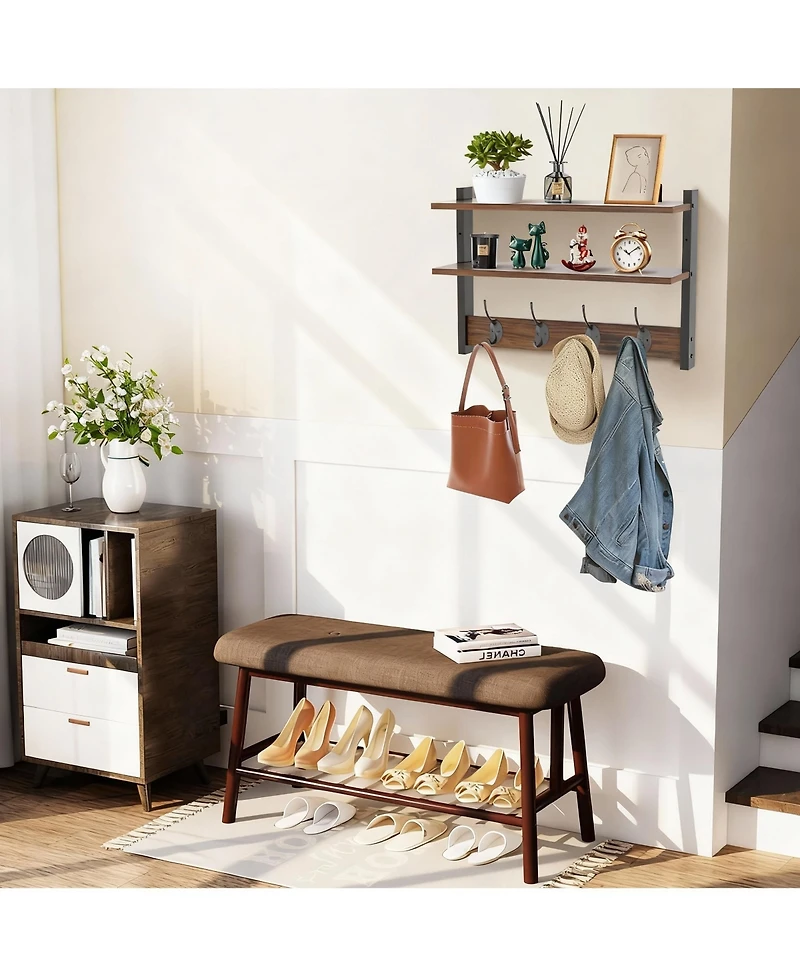 Yigii Two-Tier Wall Rack, 17" Shelf, 4 Hooks, Heavy Duty