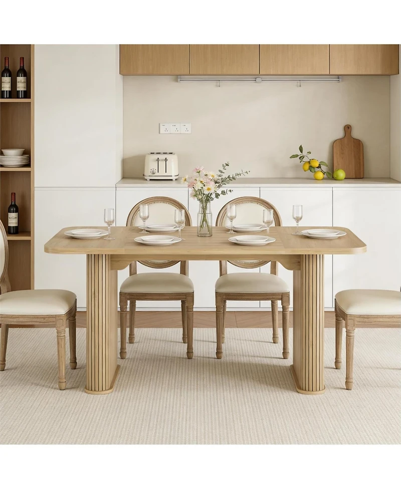 gaomon 62" Large Dining Table, Set for 6-8 People, Kitchen Dining Table with Grille Design, Suitable for Dining, Home, Office, Living
