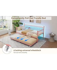 gaomon Twin Daybed with Trundle, Metal Trundle Bed with Charging Station & Led Lights