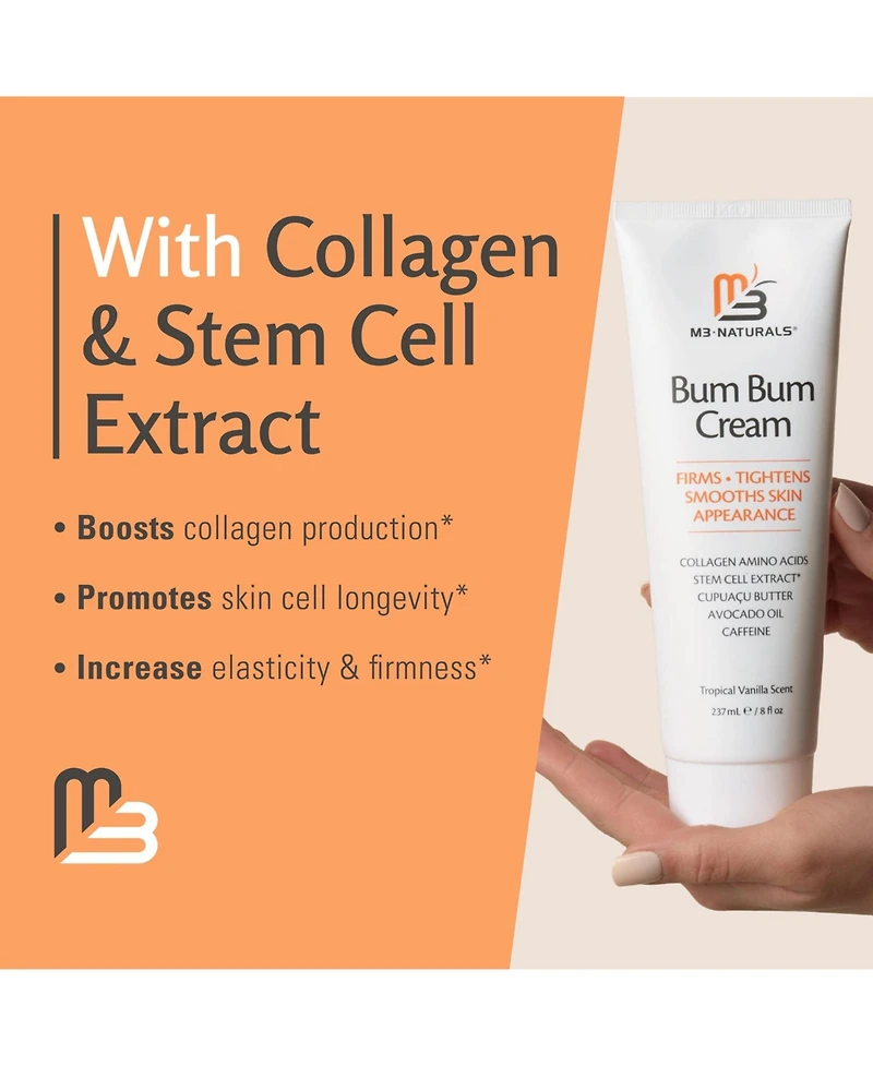 M3 Naturals Bum Bum Cream Massaging Lotion, Antil Cellulite Cream for Thighs and Body, Skin Tightening Cream, M3, 8 fl oz