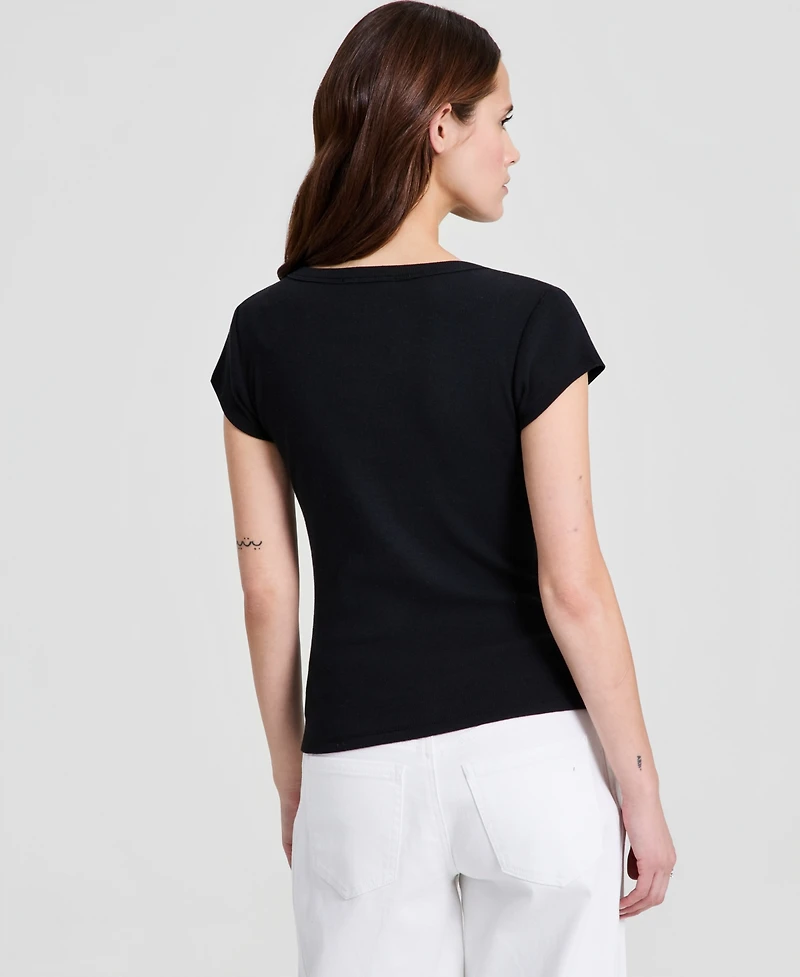 And Now This Women's V-Neck Rib-Knit Short-Sleeve T-Shirt, Macy's Exclusive
