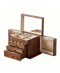 Yigii Luxury Walnut Jewelry Organizer with Mirror Lock