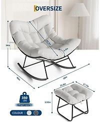 gaomon Oversized Outdoor Papasan Rocking Chair with Ottoman, Weather-Resistant Rattan Egg Rocker Metal Frame