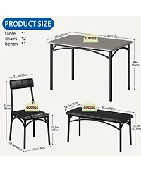 gaomon 4Pcs Dining Set for 4 with Table, 2 Chairs & Upholstered Bench, Rectangular Wood Kitchen Table for Small Spaces