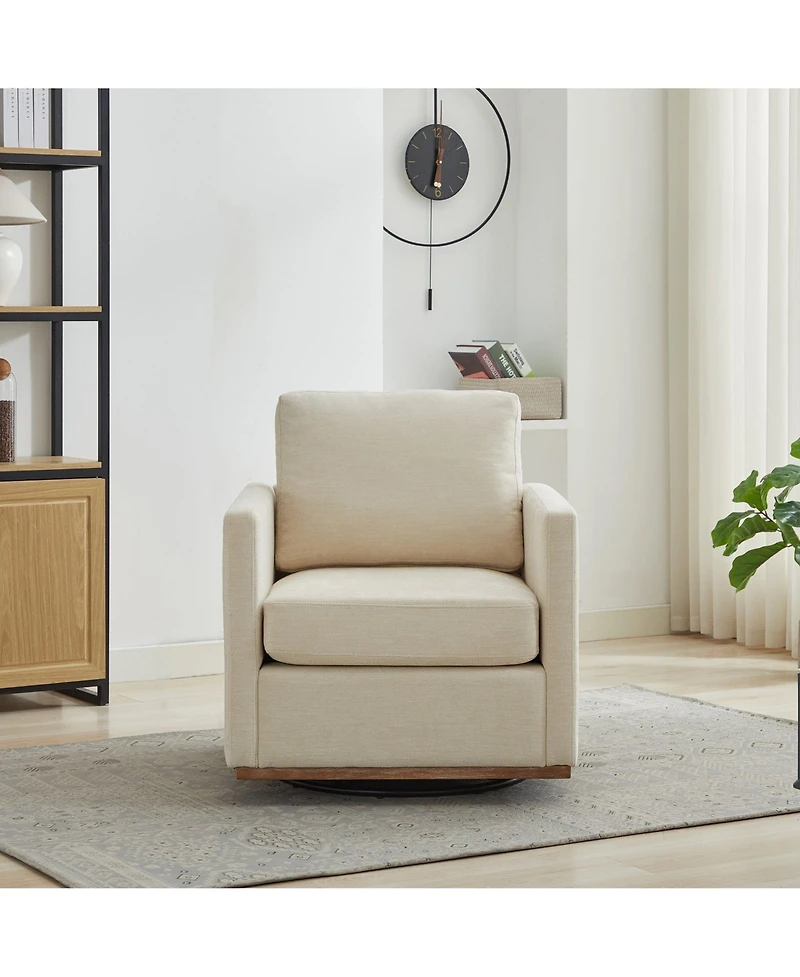 Clihome Square Swivel Accent Chair, Chenille Upholstered Leisure 360° Rotation Comfy Armchair