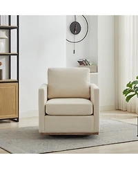 Clihome Square Swivel Accent Chair, Chenille Upholstered Leisure 360° Rotation Comfy Armchair