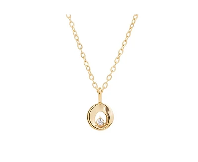 Little Sky Stone Mini Halo Round Pendant Necklace in 14k Gold Finish