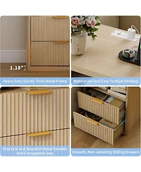 gaomon Fluted Nightstand with Charging Station, Bedside Table with 2 Drawers and Open Storage Space