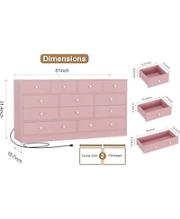 gaomon 12 Drawer 61in Modern Dresser with Charging Station, Large Tv Stand Storage Organizer for Bedroom Nursery Living Room