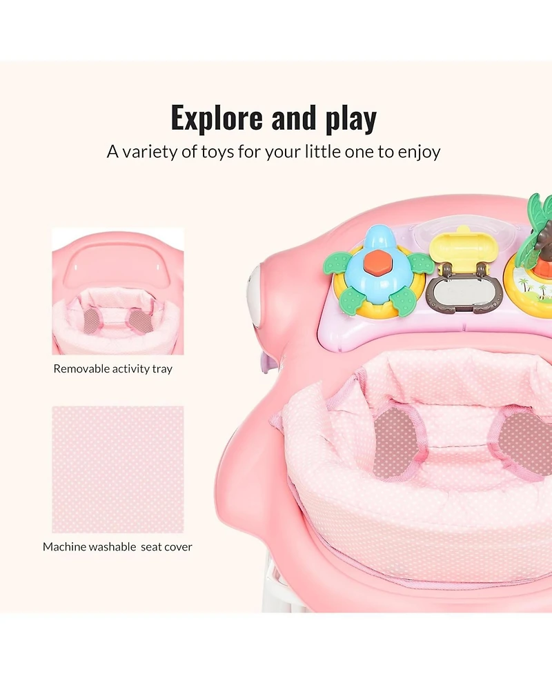 Dream On Me Baby Aloha 2-in-1 Foldable Walker with Adjustable Height, Music Tray, Padded Seat & Removable Mat (6–36m)