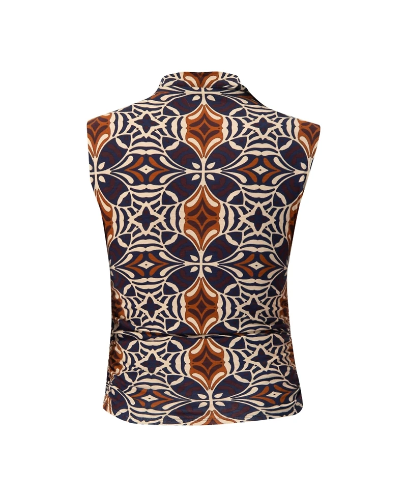 Ivonne Women's Ruched Side High Neck Sleeveless Blouse