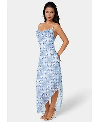 Bebe Women's Printed Chiffon Cowl Assy Maxi Dress
