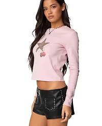 Edikted Women's Cherry Leopard Star Long Sleeve T Shirt