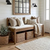 Tribesigns Solid Wood Entryway Bench, 49" Dining Bench with Back, Wood Settee Bench with Upholstered Seat, Farmhouse Bedroom Bench