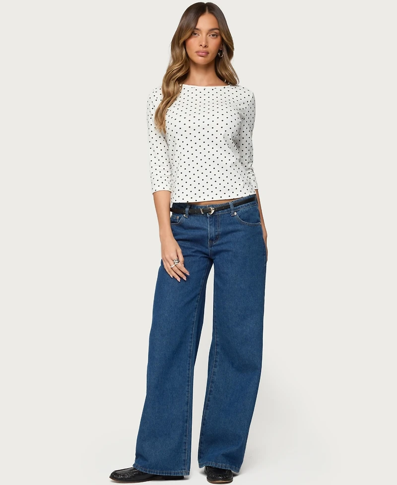 Edikted Women's Lela Polka Dot Quarter Sleeve Top