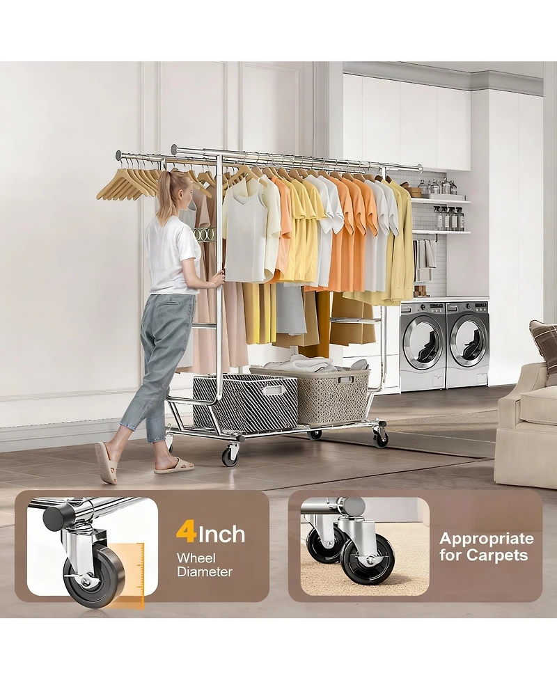 Yigii Adjustable 3-in-1 Metal Garment Rack with Storage Basket and Wheels