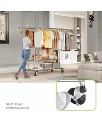 Yigii Adjustable 3-in-1 Metal Garment Rack with Storage Basket and Wheels