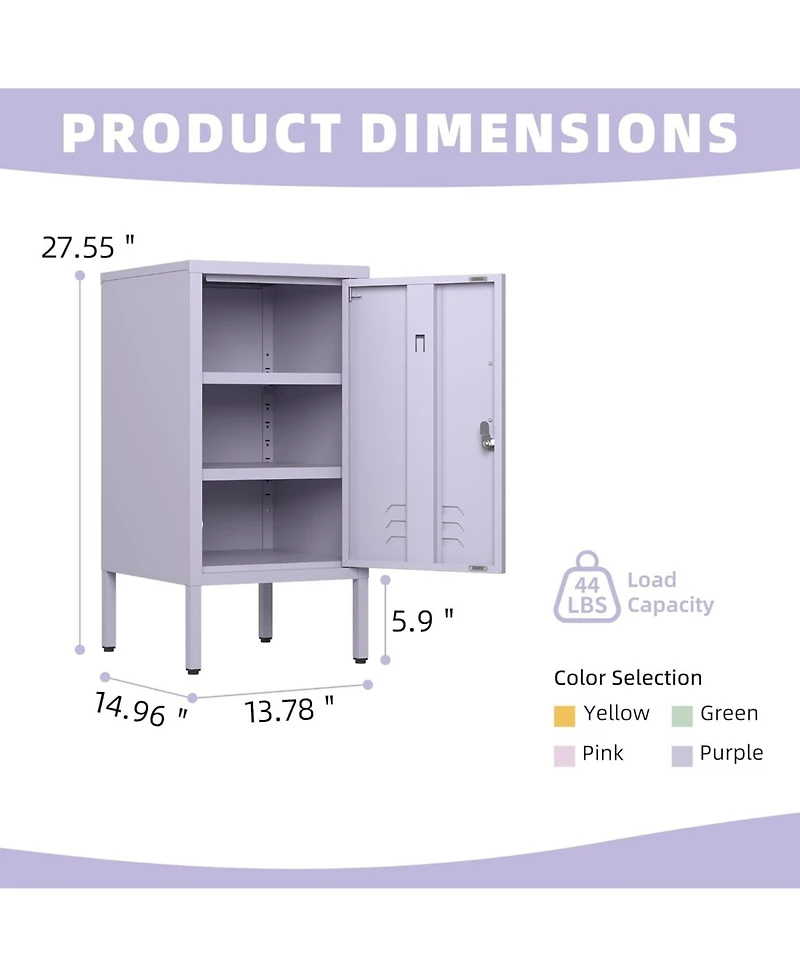 gaomon Metal Locker Nightstand with Door & Shelf, Modern Steel Bedside Cabinet, Lockable Single Door, Easy Assembly