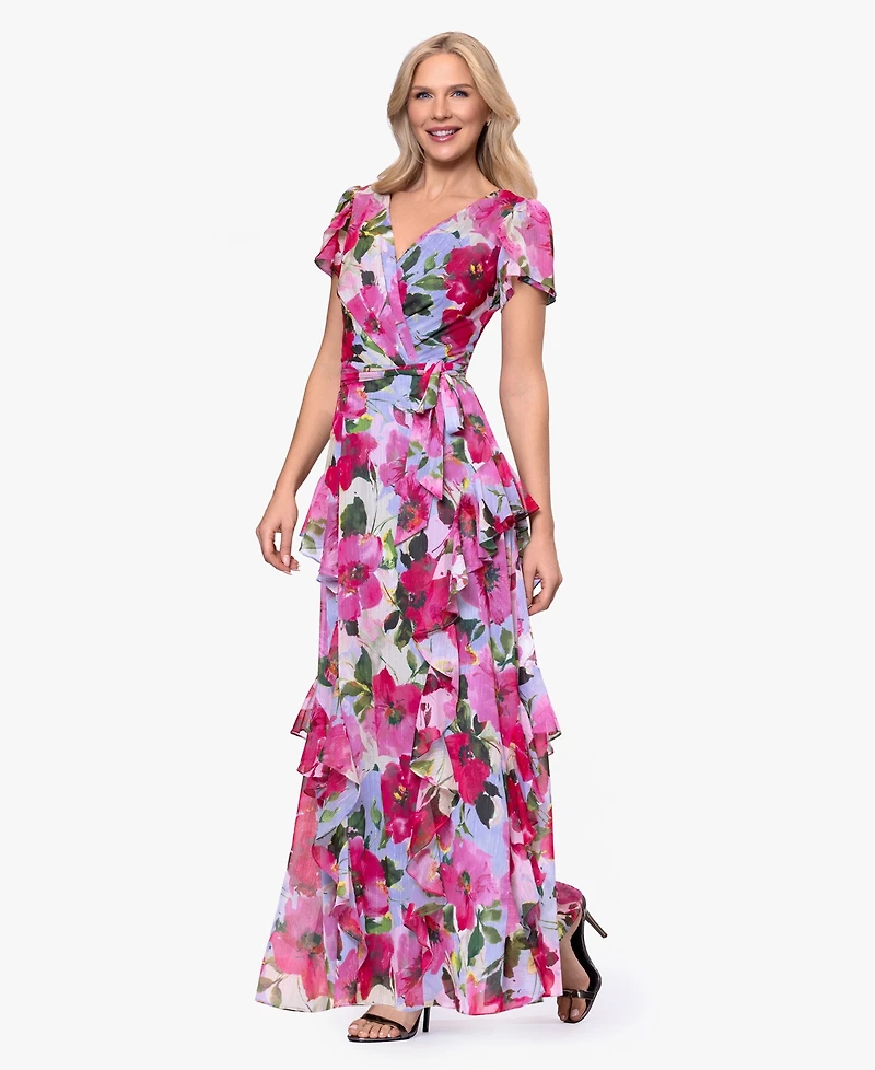 Betsy & Adam Petite V-Neck Floral Maxi Dress