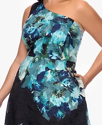 Betsy & Adam Plus One-Shoulder Ball Gown Dress