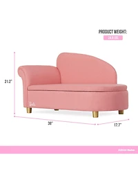 Evolur Girls Barbie Dream in Chaise Lounge, Soft Upholstered Seat with Raised Backrest, Gold-Tone Legs and Hidden Storage, Astm Certified