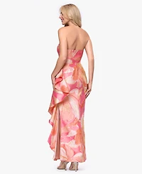 Betsy & Adam Women's Strapless Side Ruffle Ball Gown