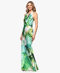 Betsy & Adam Women's V-Neck Printed Ball Gown