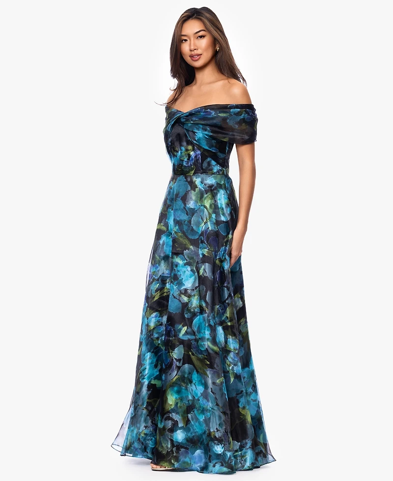 Betsy & Adam Women's Off-The-Shoulder Printed Ball Gown